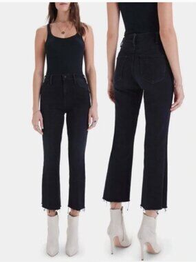MOTHER Hustler Ankle Fray Black High Rise Cropped Jeans Size 29